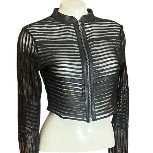 New Look Faux Leather & Mesh Cropped Jacket Zip Front Gothic, Punk , Grunge - Picture 1 of 9